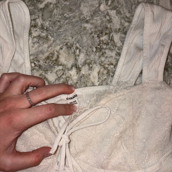 Garage White Lace-Up Crop Top - Picture 2 of 5